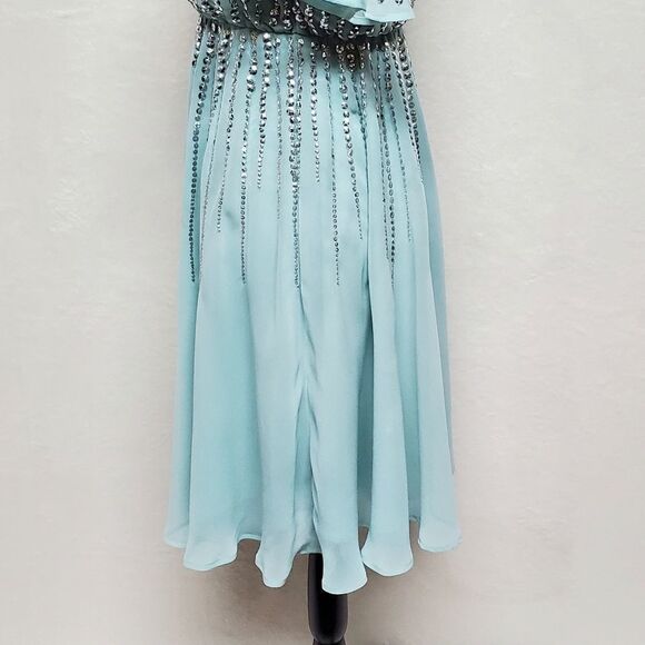 ASOS Sage Green Chiffon Sequin Flutter Sleeve Keyhole A-line Formal Dress 2 - Picture 11 of 16